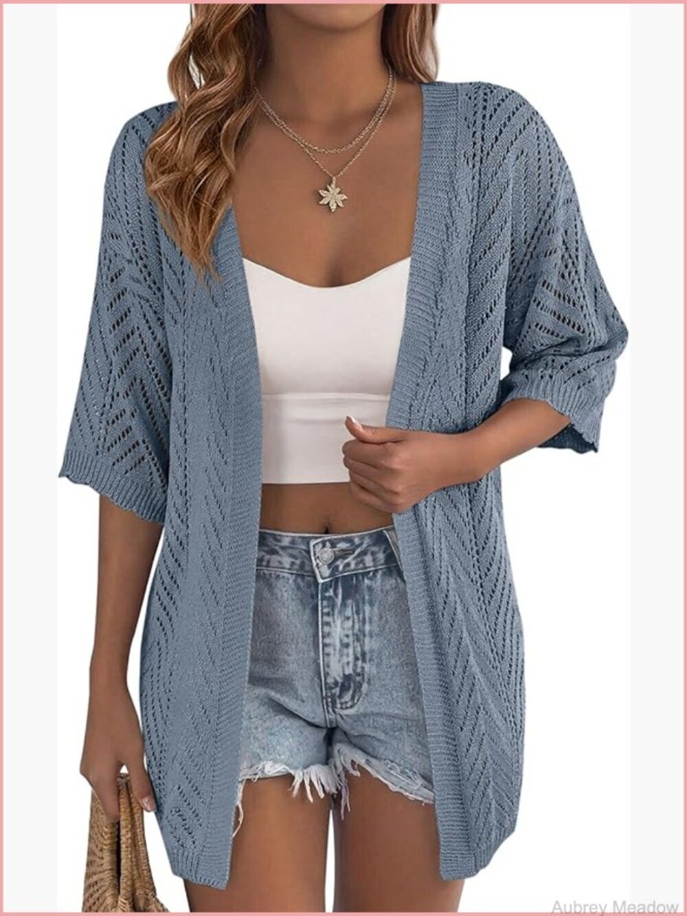 Lightweight Crochet Knit Cardigan - Short Sleeve Open Front Boho Beach Cover Up